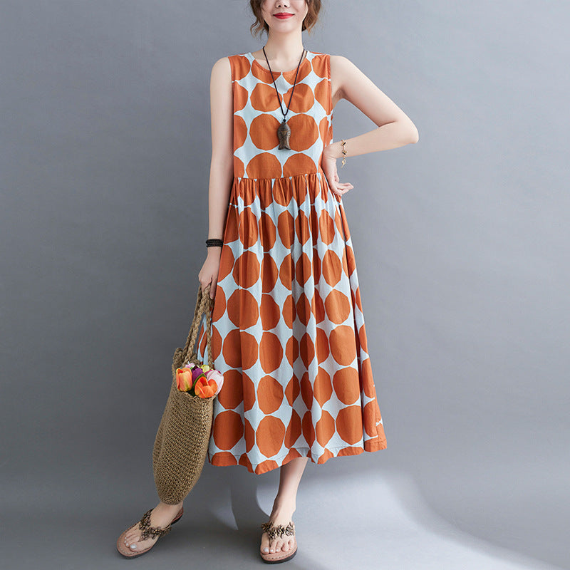 Summer Women Dot Print Midi Dresses