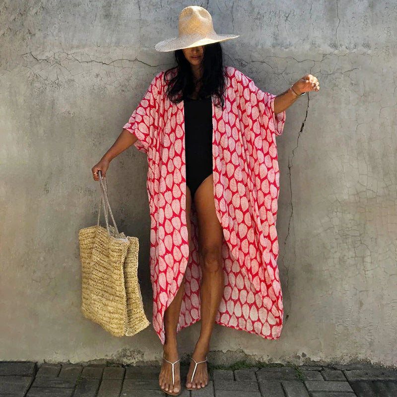 Summer Sun-proof Leaf Print Bikini Cover Ups