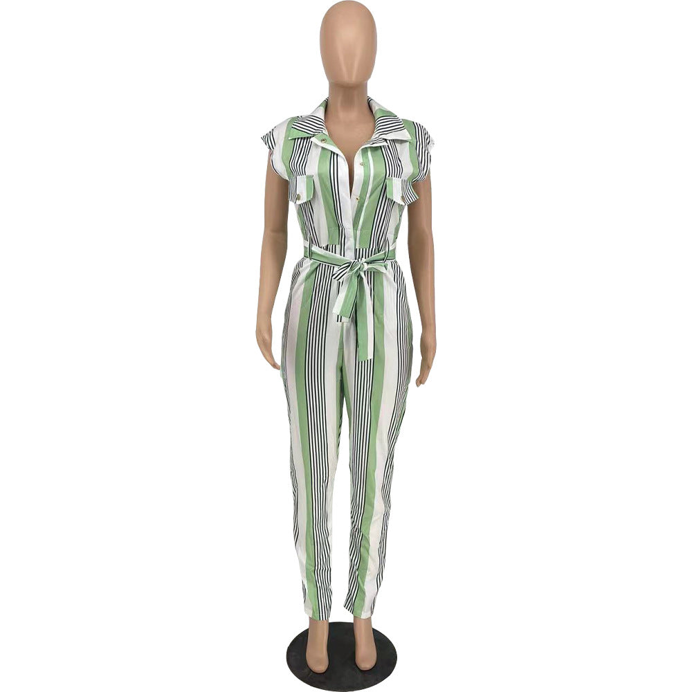 Casual Striped Women Jumpsuits with Belt