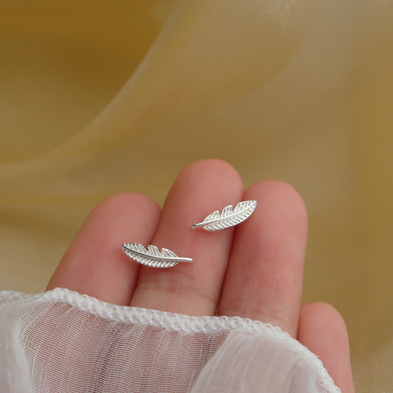 Feather Design Sterling Silver Studs for Women