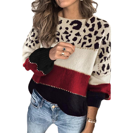 Casual Contrast Round Neck Women Sweaters