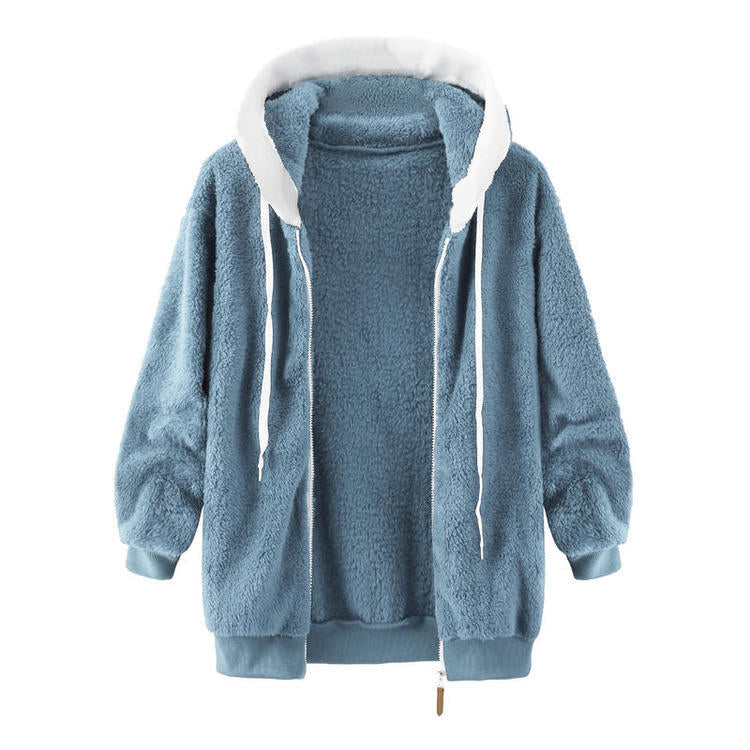 Casual Velvet Zipper Hoodies Tops for Winter