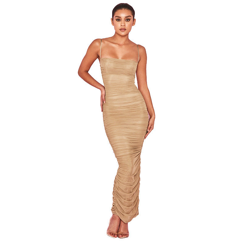 Sexy Split Front Pleated Long Party Dresses