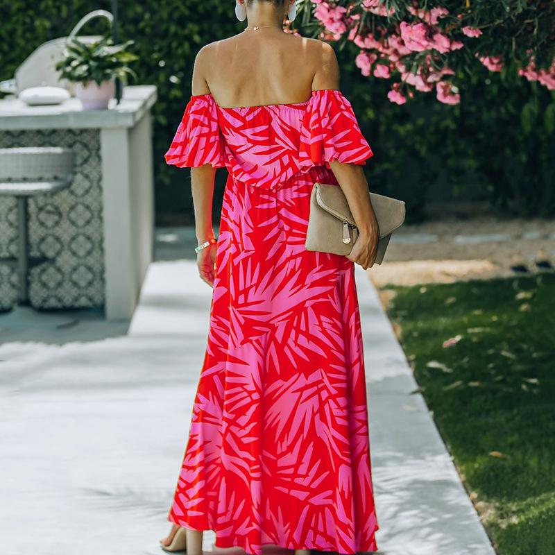 Red Summer One Shoulder Holiday Dresses-STYLEGOING
