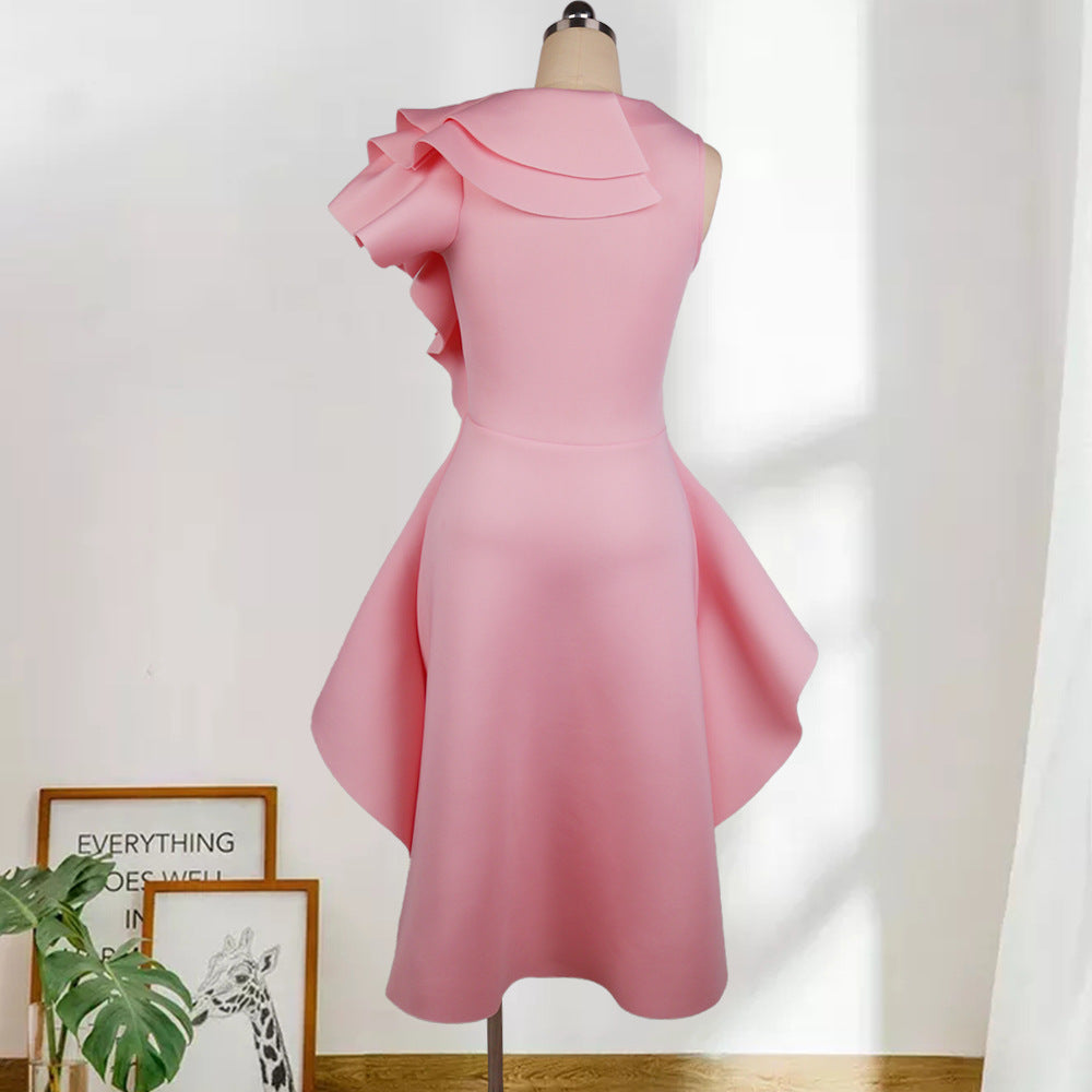 Designed Ruffled Sexy Women Pink Party Dresses