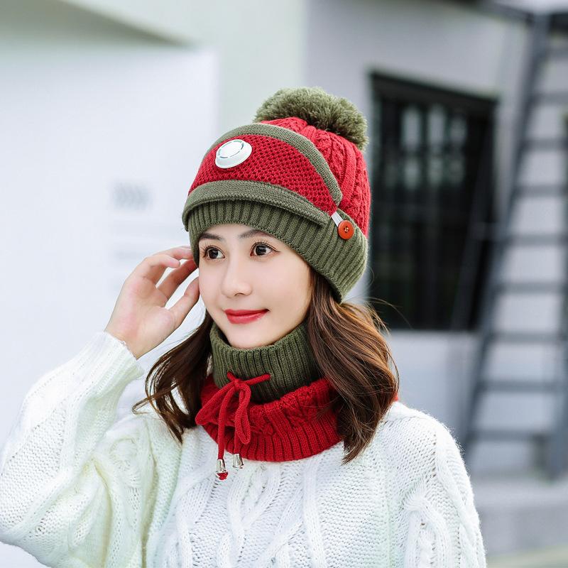 Women Winter Fleece Liner Outdoor Kntting Hats&Scarfs 3pcs/Set-Orange Red-One Size-Elastic-Free Shipping at meselling99
