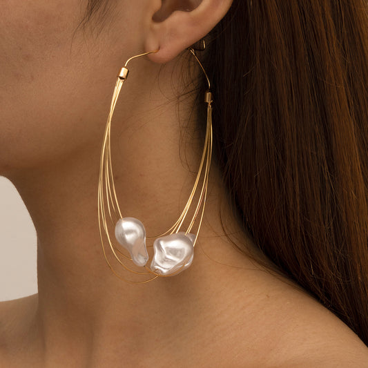 Fashion Baroque Pearl Geometry Shape Women Hoop Earrings