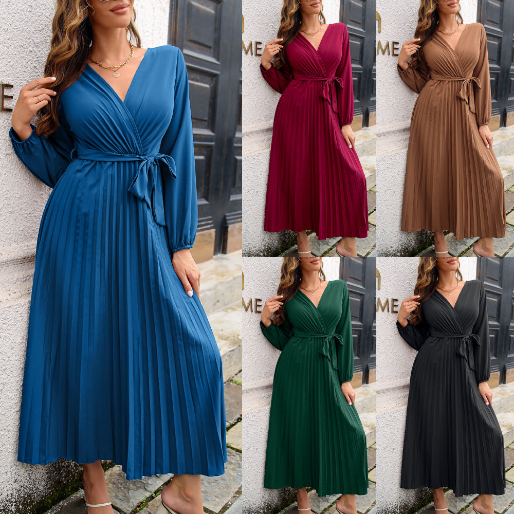 Women V Neck Long Sleeves Dresses