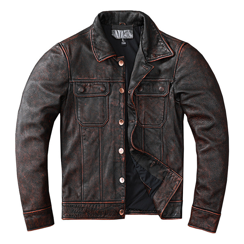 Vintage Cowhide Leather Overcoats Jackets for Men