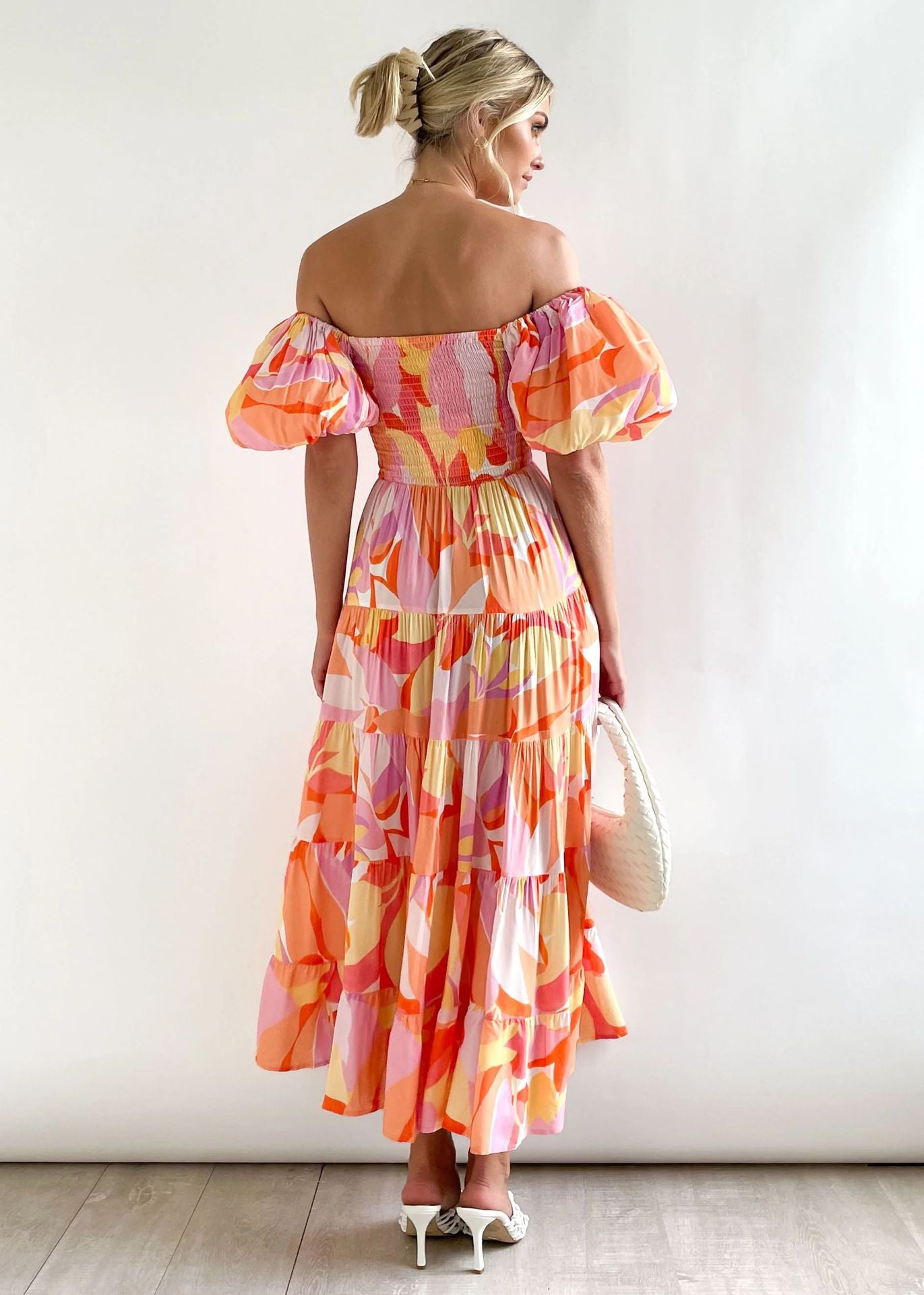 Casual Off The Shoulder Floral Print Long Dresses