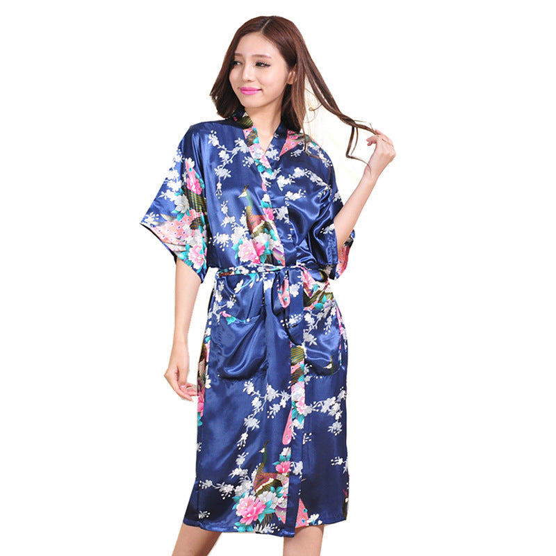 Women Peacock Design Satin Women Night Romber Gowns