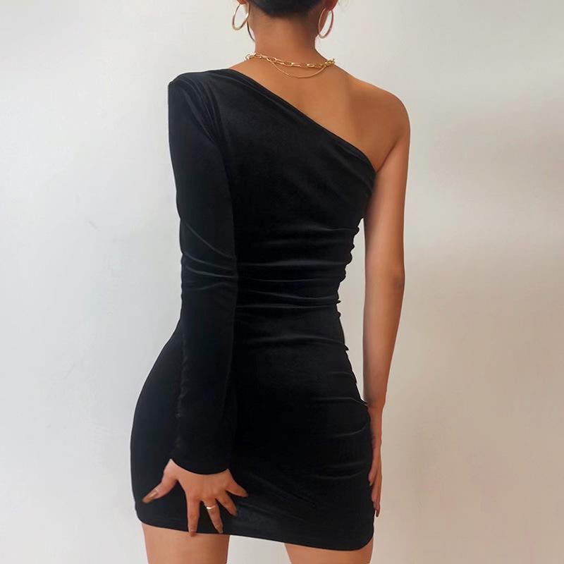 Sexy One Shoulder High Waist Drawstring Women Mini Dresses