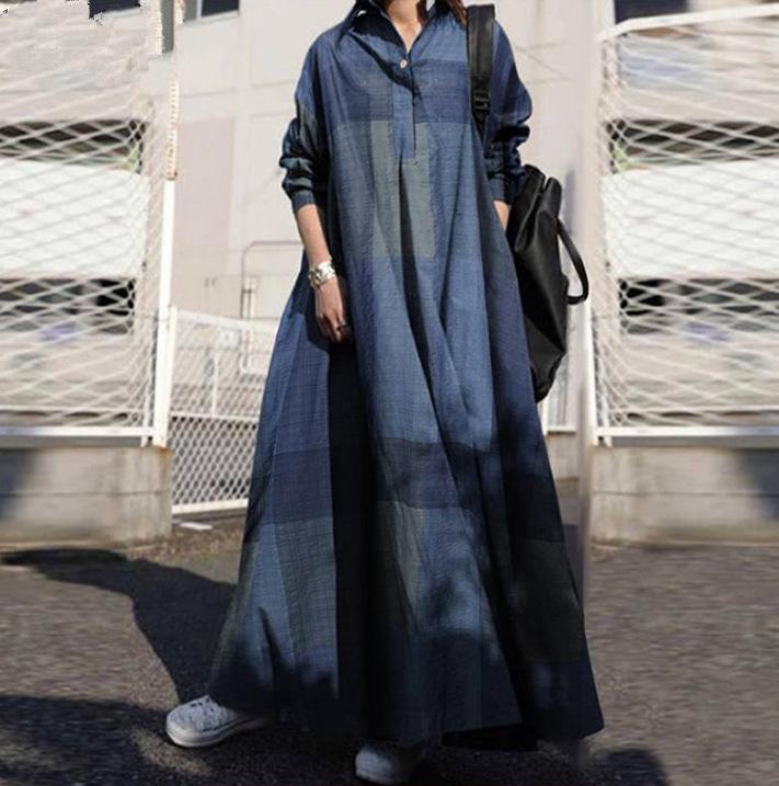 Women Vintage Linen Plus Sizes Long Cozy Dresses-STYLEGOING