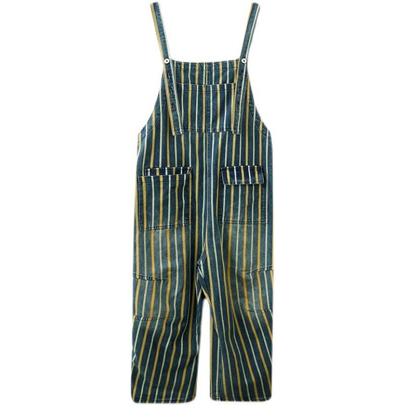 Plus Sizes Striped Pocket Demin Jumpsuits-STYLEGOING