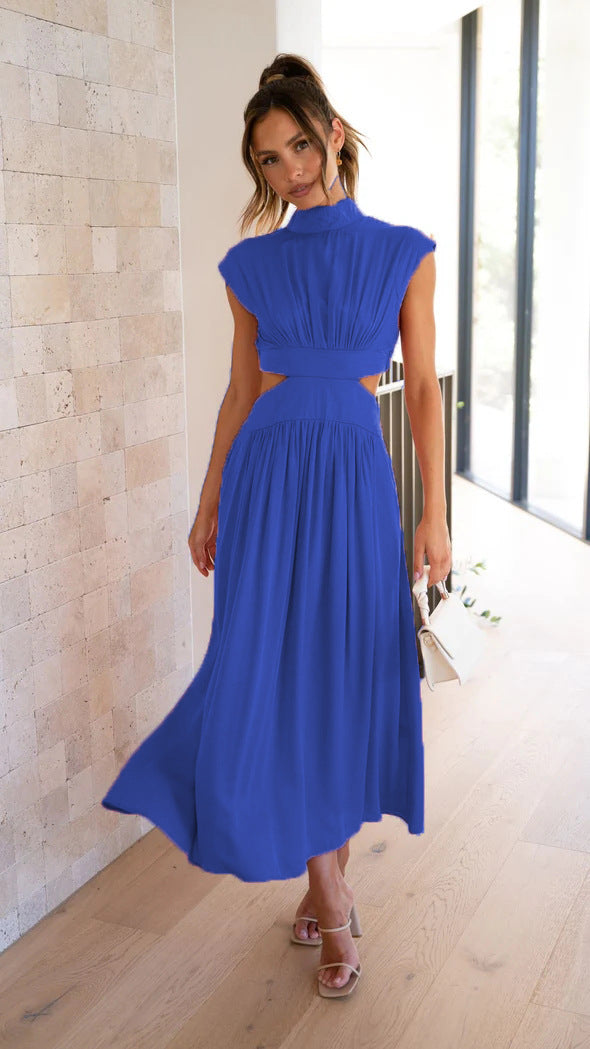 Fashion Stand Collar Waist Baring Summer Long Dresses