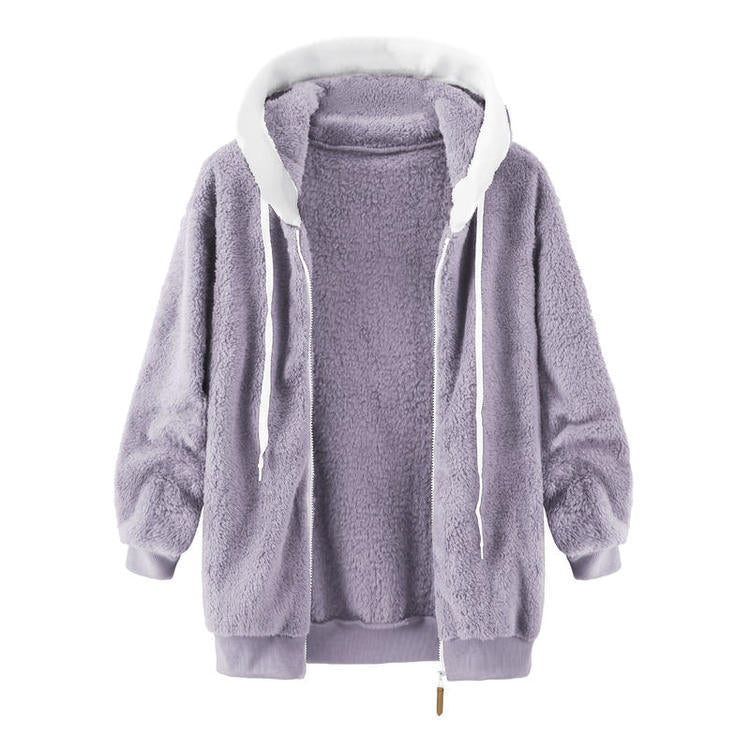 Casual Velvet Zipper Hoodies Tops for Winter