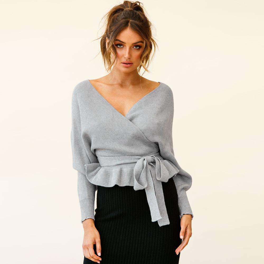 New Pullover V Neck Knitting Sxey Sweaters-STYLEGOING