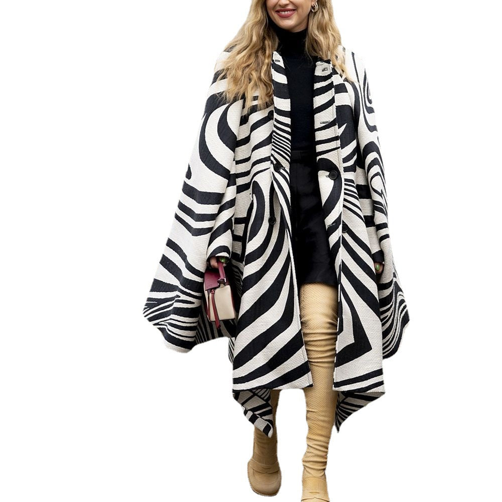 Zebra Print Designed Long Overcoats for Women