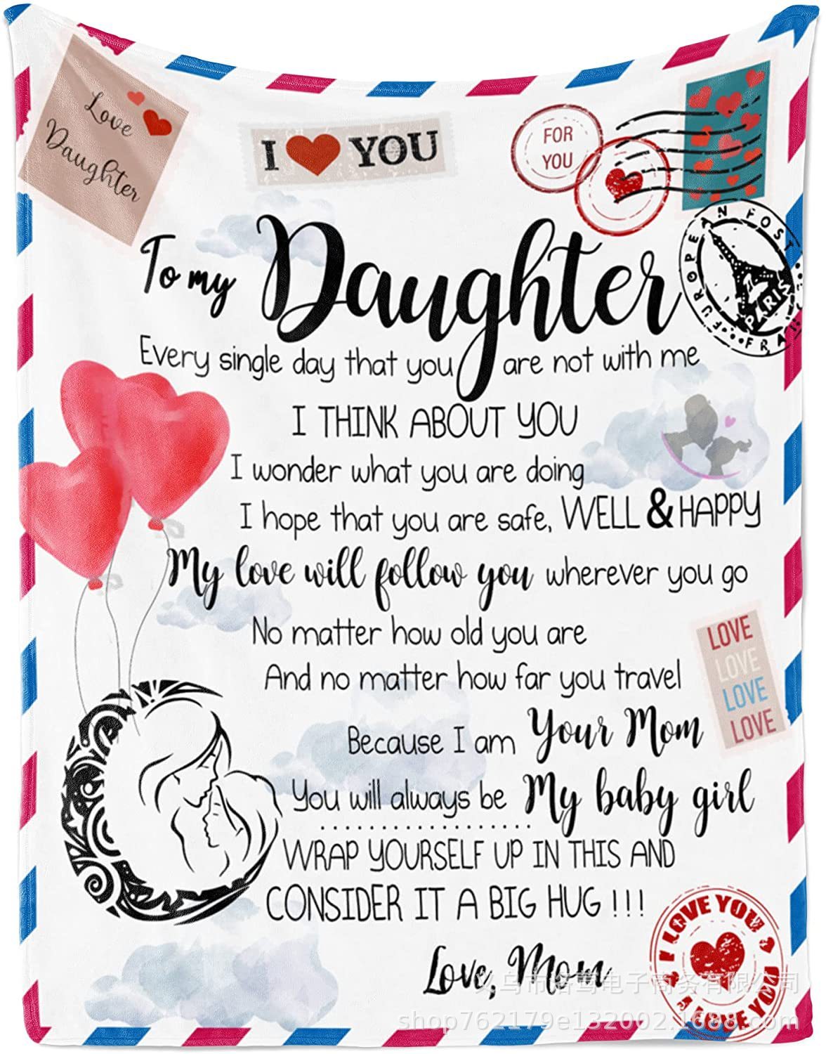 Mother to Daughter Envelope Letter Flannel Blanket-The same as picture-50*60(inch)-Free Shipping at meselling99