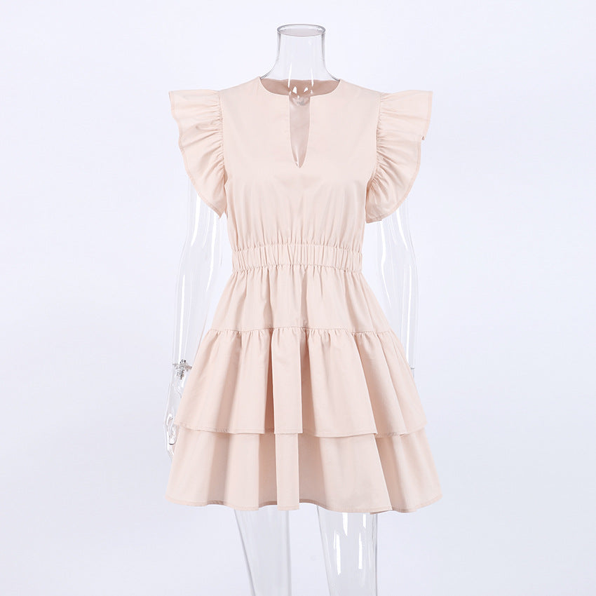 Lovely Cotton Designed Khaki Summer Mini Dresses