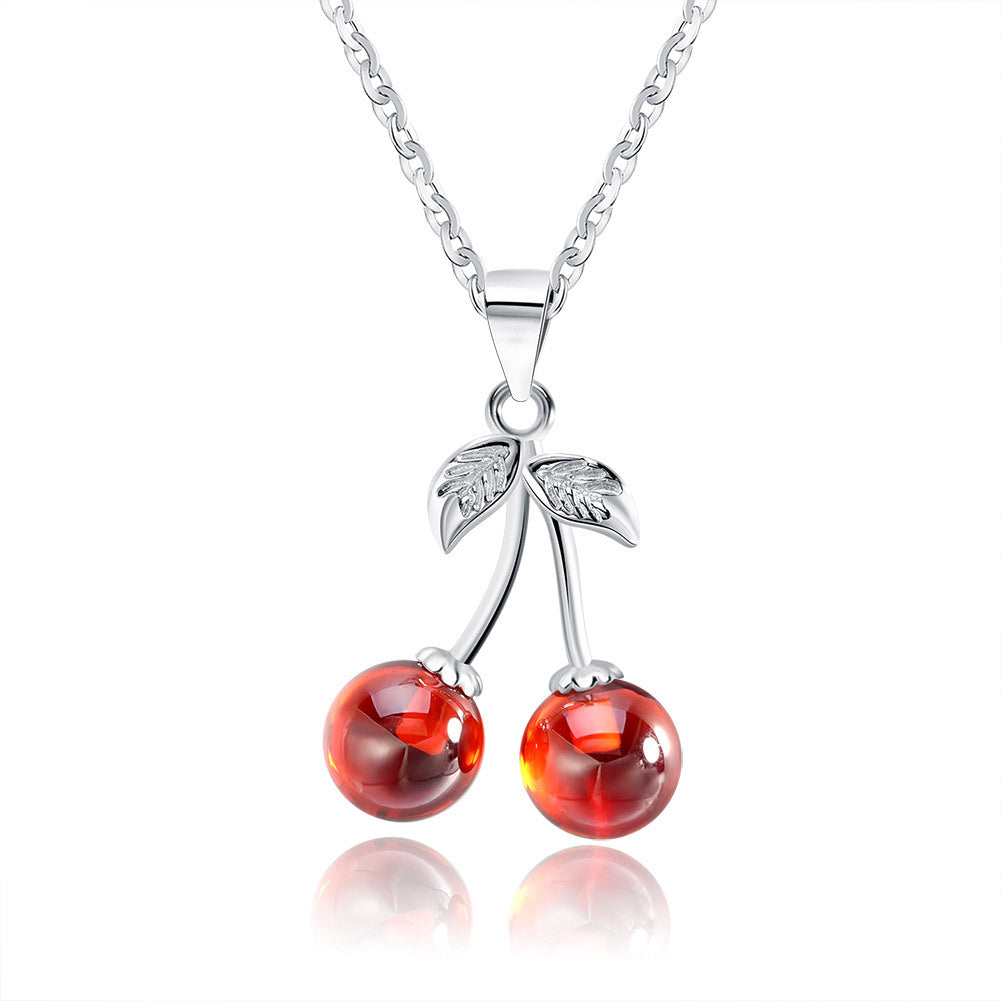 Agate Cherry Design Sterling Sliver Necklace