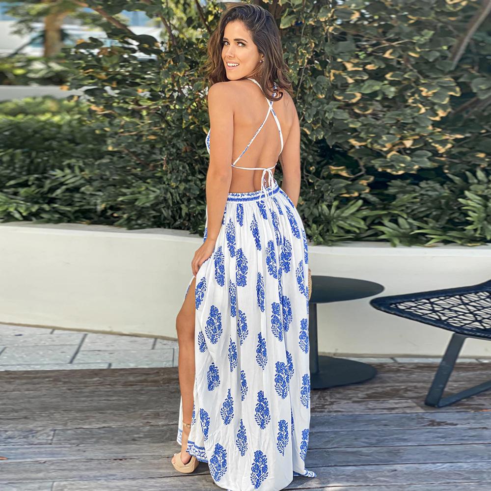 Sexy Split Front Backless Boho Lace Up Long Dresses-STYLEGOING
