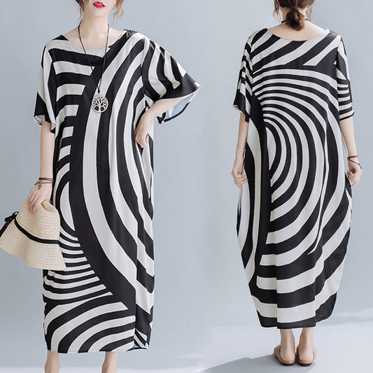 Summer Black Striped Plus Sizes Dresses