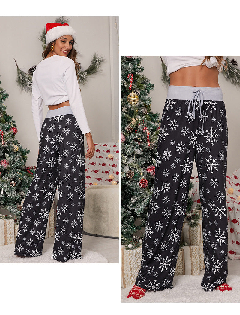 Casual Merry Christmas Wide Legs Pants for Women