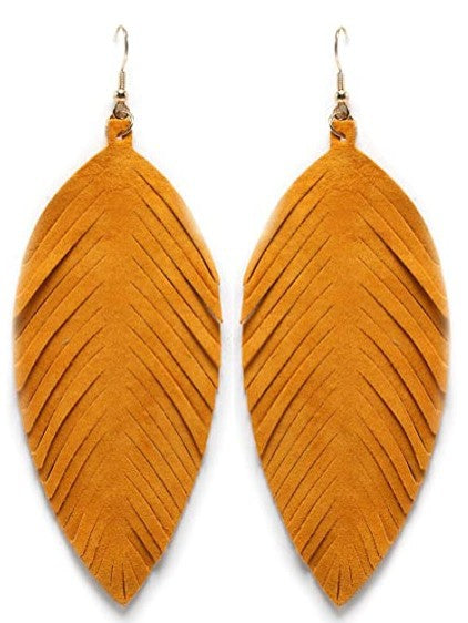 Leaves Designed Tassels Pu Leather Women Earrings