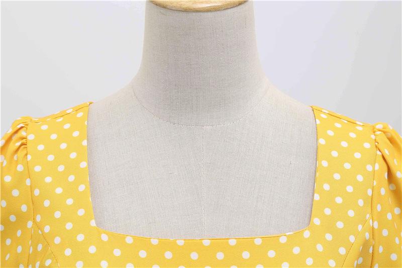 Short Sleeve Square Neckline Print Dot Dresses-STYLEGOING