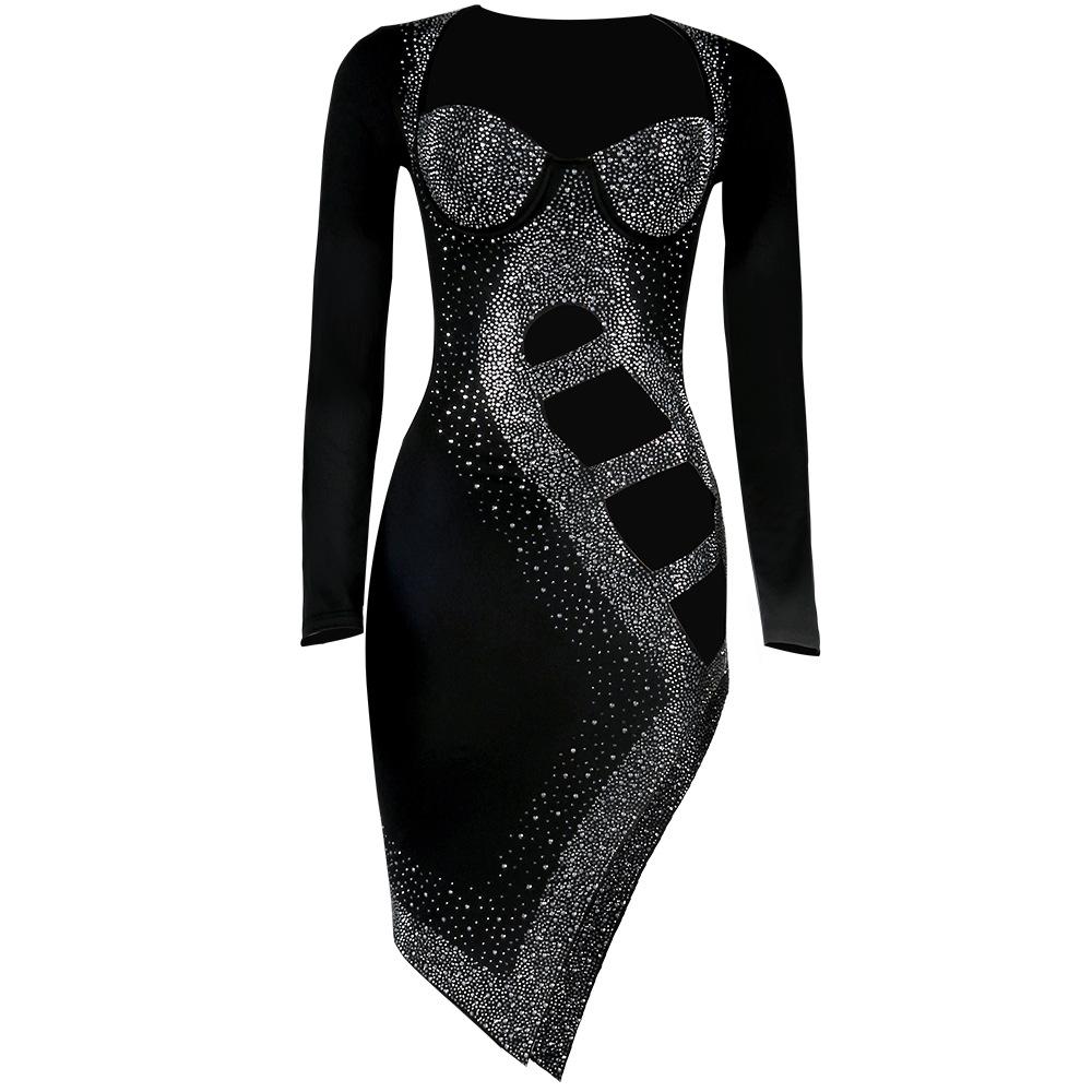 Sexy Long Sleeves Diamond Night Club Dresses-STYLEGOING
