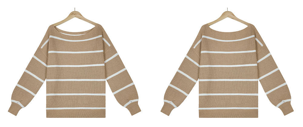 Women Off The Shoulder Striped Knitted Pullover Sweaters
