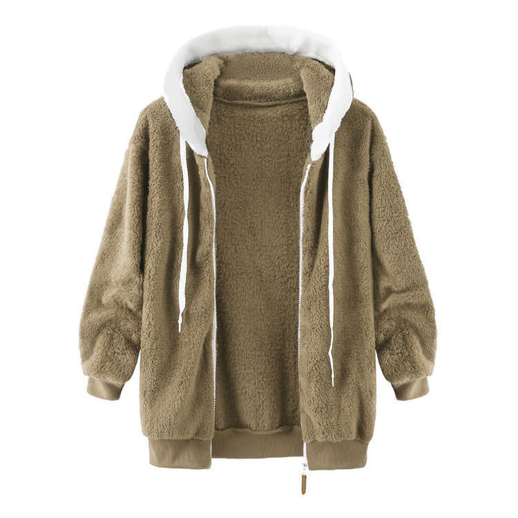 Casual Velvet Zipper Hoodies Tops for Winter