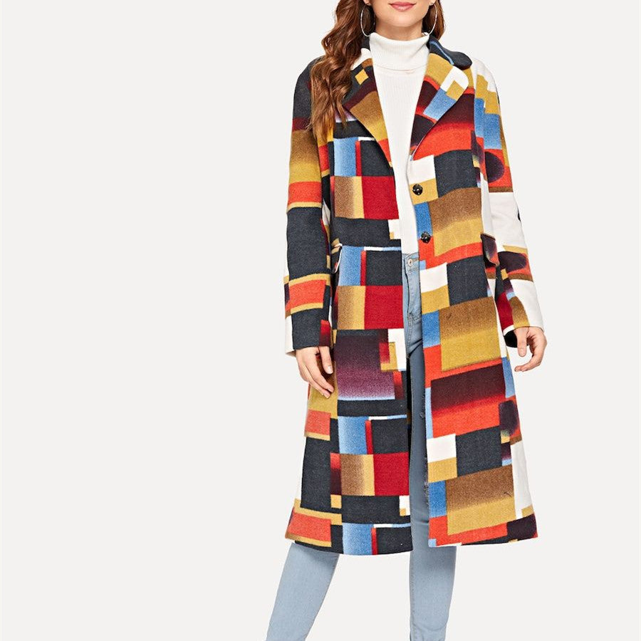 Colorful Design Fashion Long Overcoats for Women