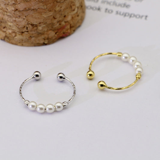 Pearl Beads Design Silver Tail Ring for Women