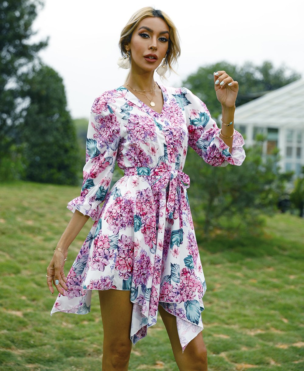 Women Summer Half Sleeves Mini Dresses-STYLEGOING
