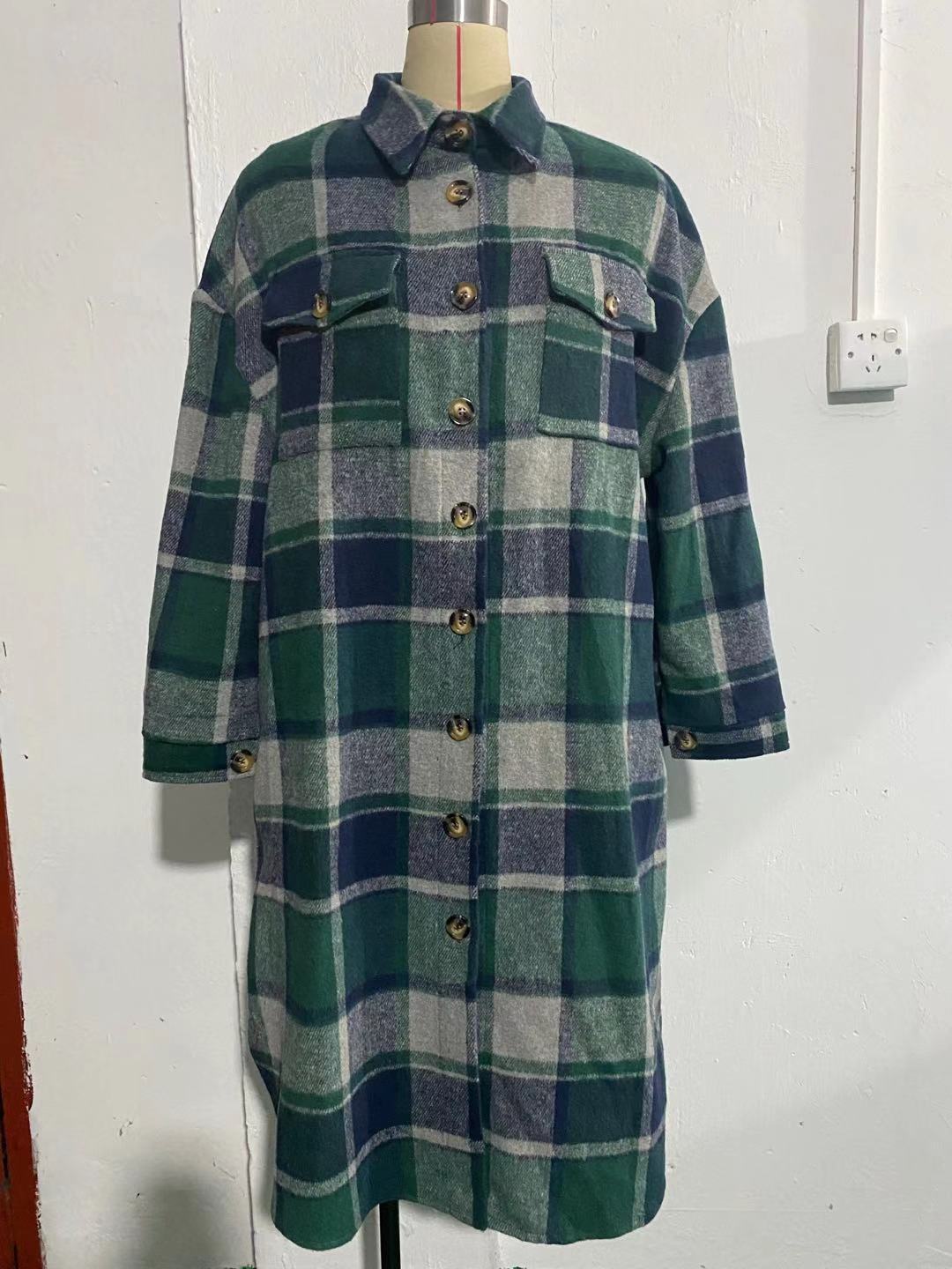 Casual Women Plaid Woolen Long Shirts