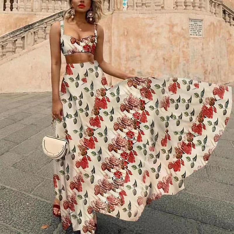 New Summer Holiday Floral Print Two Pieces Sets-STYLEGOING
