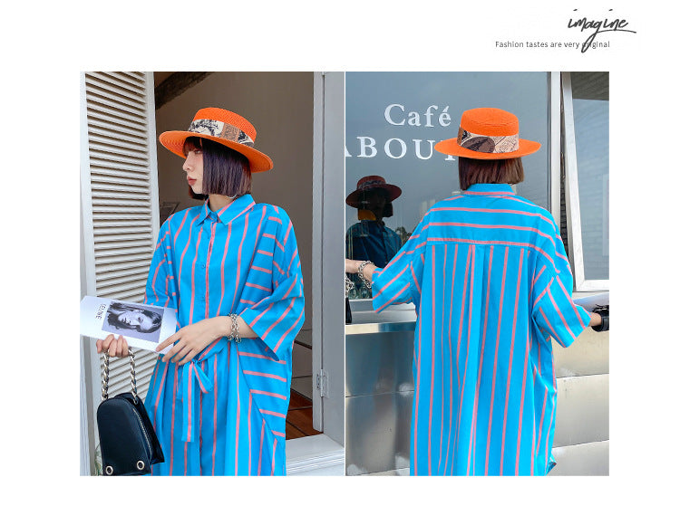 Vintage Striped Summer Short Shirts Dresses