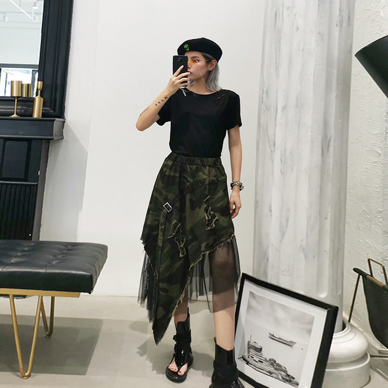 Vintage Camouflage Asymmetrical Summer Skirts for Women