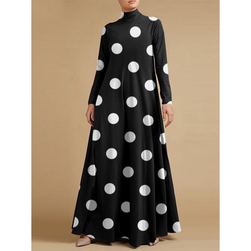 Leisure Polk Dot High Neck Long Sleeves Fall Dresses