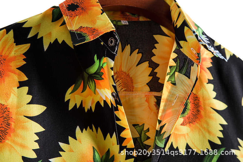 Casual Sunflower Print Men's Short Sleeves Shirts