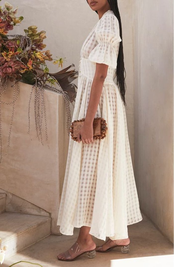 White Classy High Waist Plaid Long Dresses-STYLEGOING