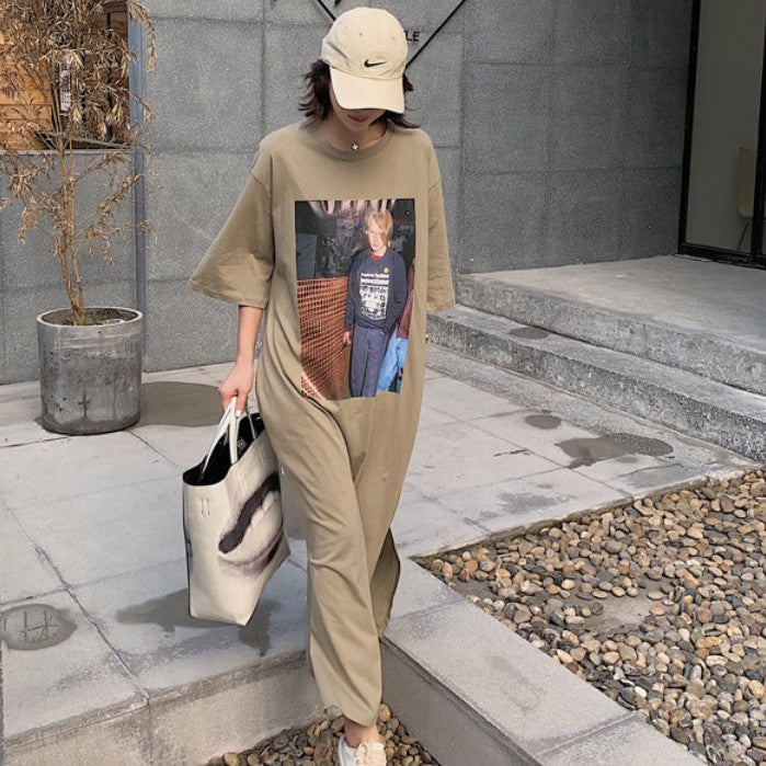 Casual Women Print Short Sleeves Long T Shirts Dresses