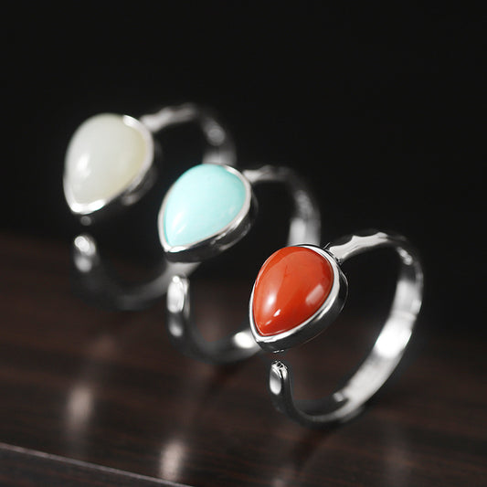 Vintage Water Drop Design Sterling Silver Ring for Women