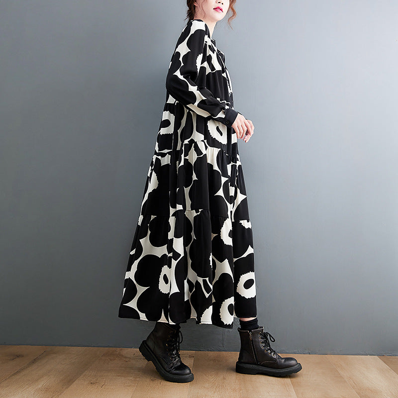 Vintage Black and White Long Shirt Cozy Dresses