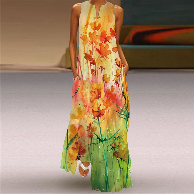 Summer Sunflower Boho Long Sleeveless Dresses