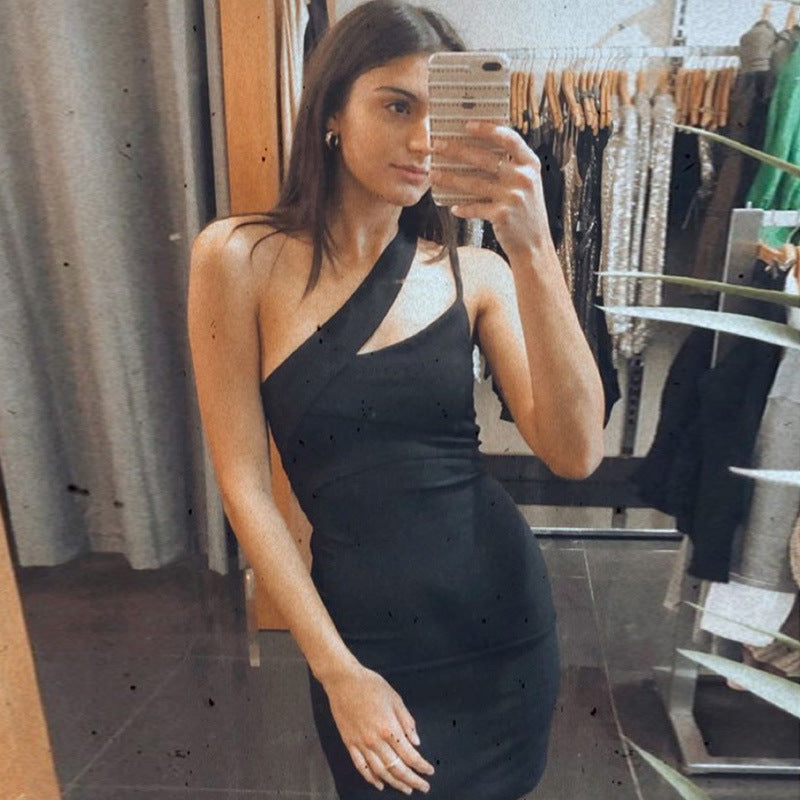 Sexy Black One Shoulder Short Dresses for Women