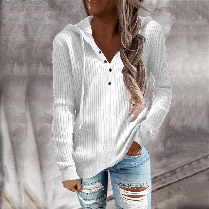 Women Casual Knitting  V Neck Hoodies Sweaters