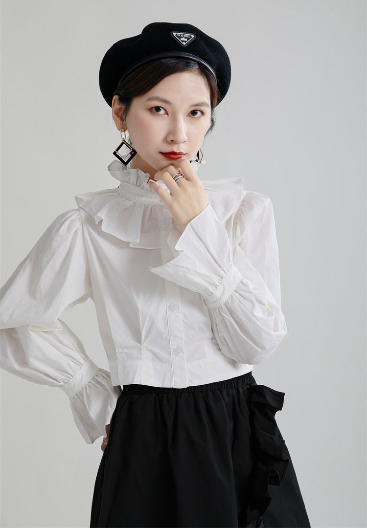 Women High Waist High Neck Pull Sleeves Shirts